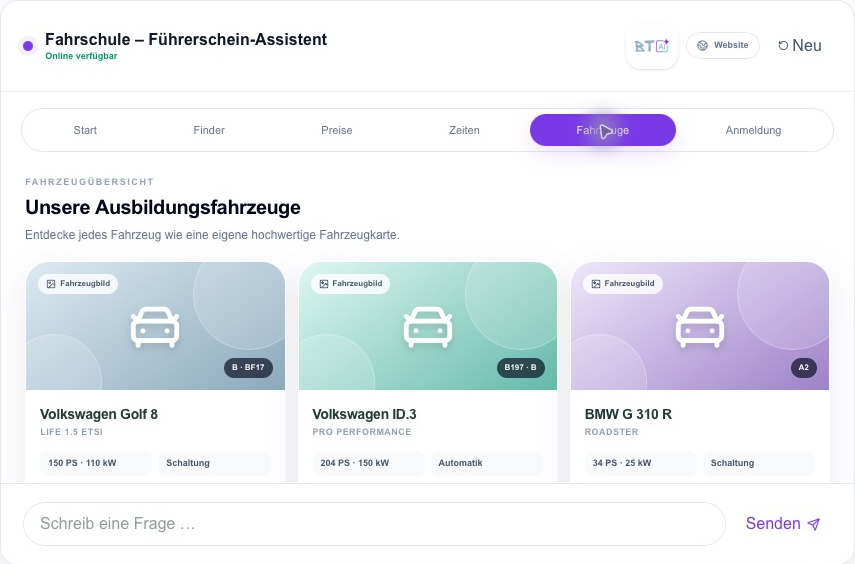 Echte Nova-Fahrzeugübersicht in violetter Konfiguration