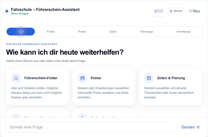 Echtes Nova Interface mit fünf Produkten in Blau